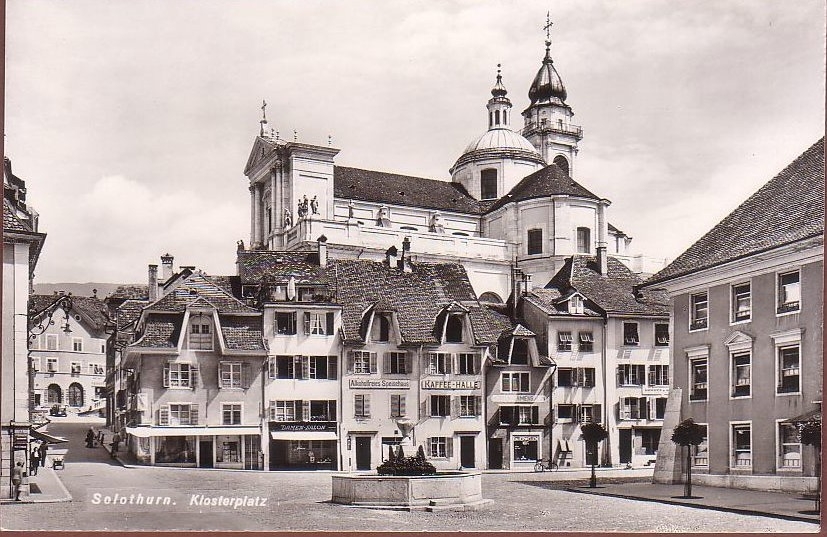 <p>Solothurn Klosterplatz mit Damen Salon , Alkaholfreies Speisehaus , und Kaffee Halle , Karte Top Zustand</p>